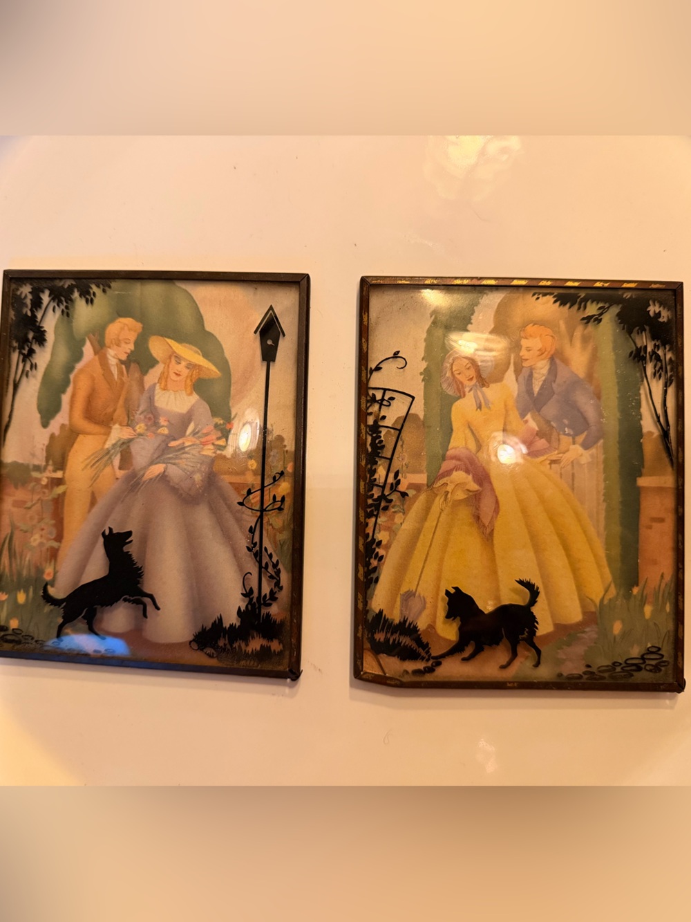 Reverse painted bubble glass silhouette
pictures. Vintage/Antique C 1920s